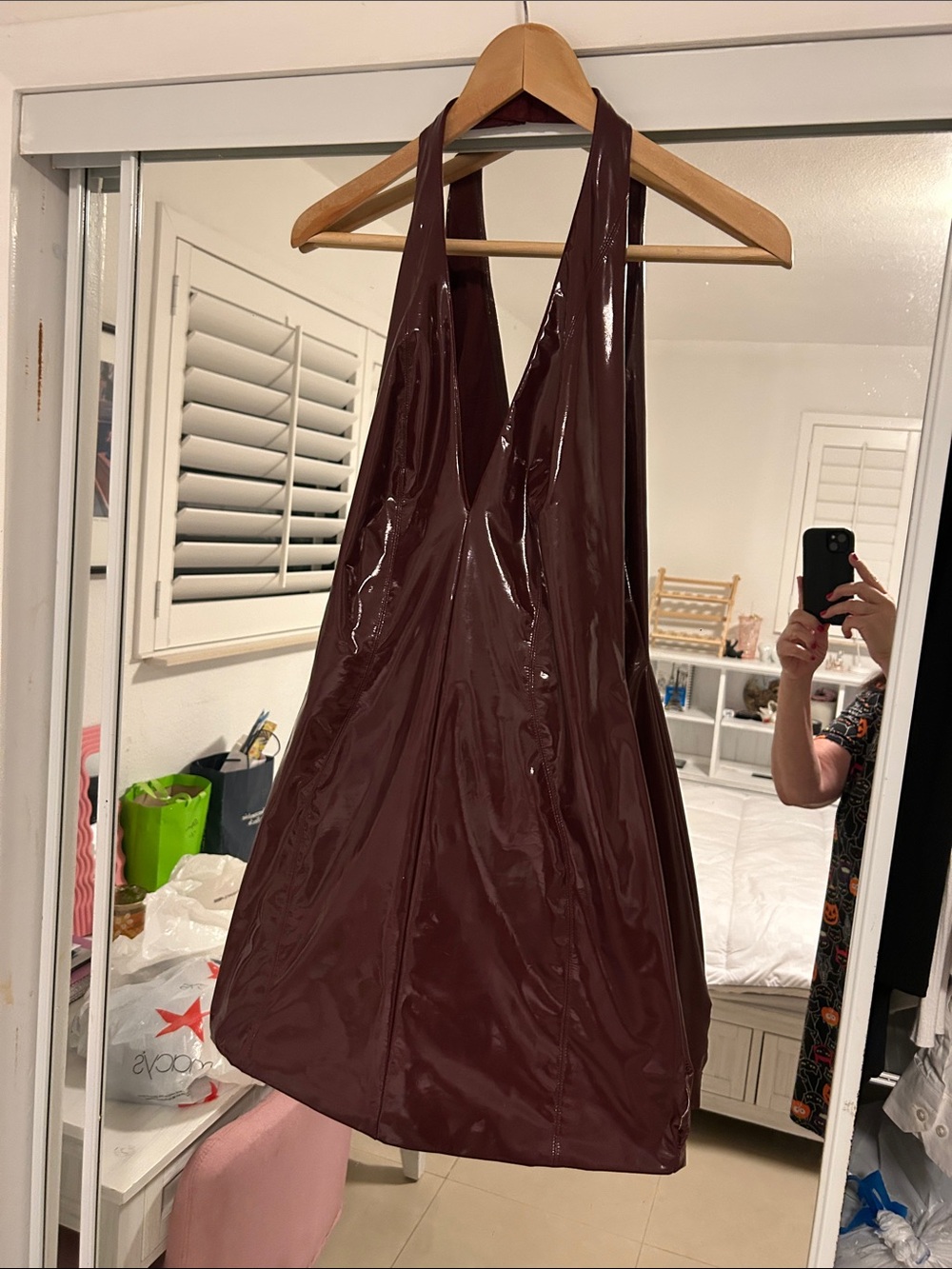 Glossy Deep Burgundy Halter Tote Bag